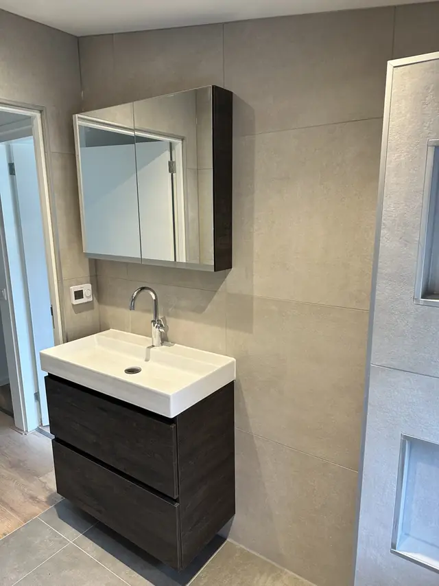 Lichte badkamer met hoge kolomkast, foto 3 van 12